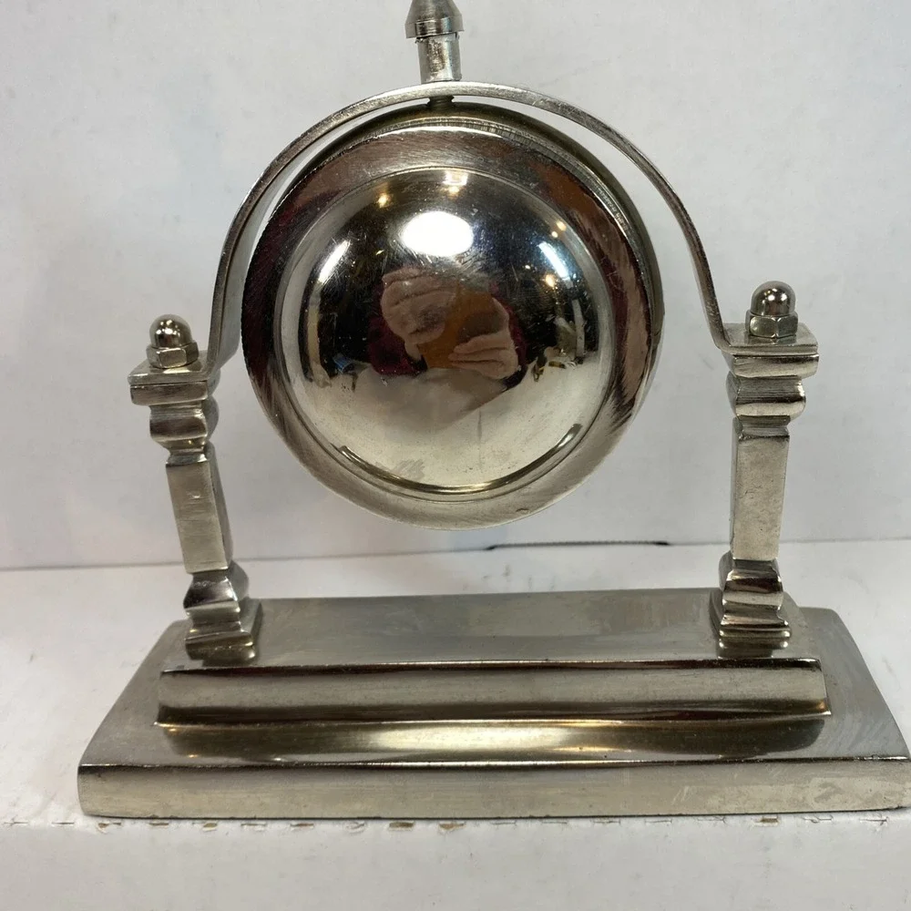 Table Clock Swing Mid Century Home Accent - Desk Display ~ Silver  ~ Clock Works